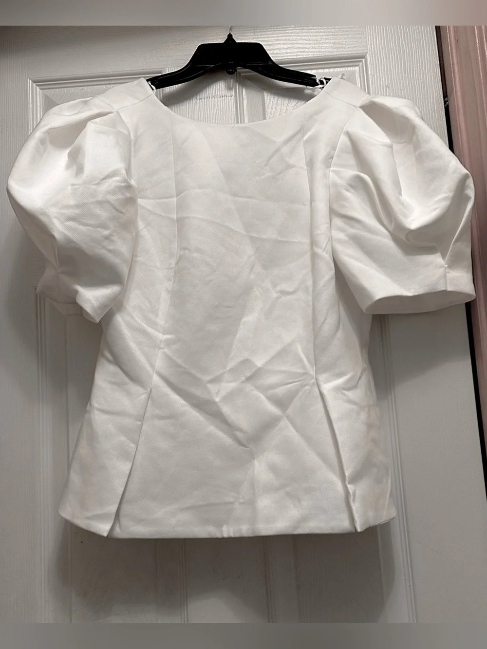 Zara White Puff-Sleeve Structured Top